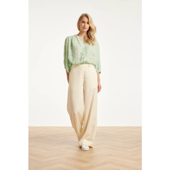 Smashed Lemon Structuur blouse met knoopsluiting en 3/4 mouwen | - Image 2