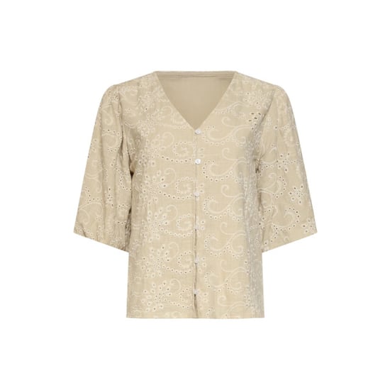 Smashed Lemon Beige broderie top met knoopsluiting | - Image 6