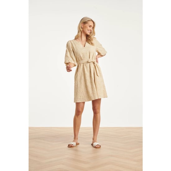 Smashed Lemon Beige jurk met broderie borduur | - Image 3