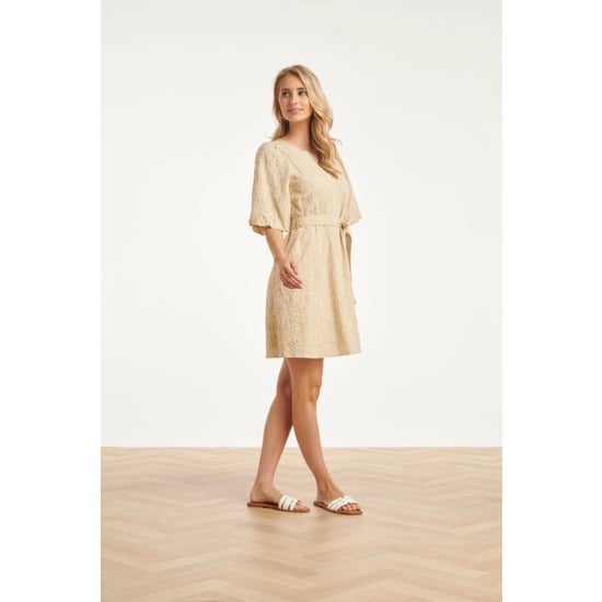 Smashed Lemon Beige jurk met broderie borduur | - Image 4