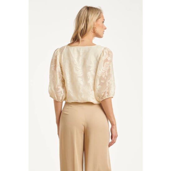Smashed Lemon Top met jacquard bloemenprint en v-hals | - Image 6