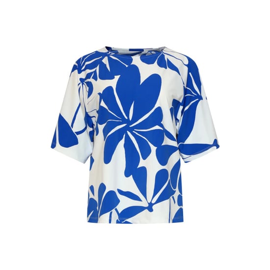 Smashed Lemon Blauw-witte travel top met grafische bloemenprint | - Image 5