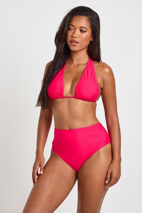 Tummy Control Halterneck Triangle Bikini Top & High Waisted Bikini Bottoms Set - Image 1