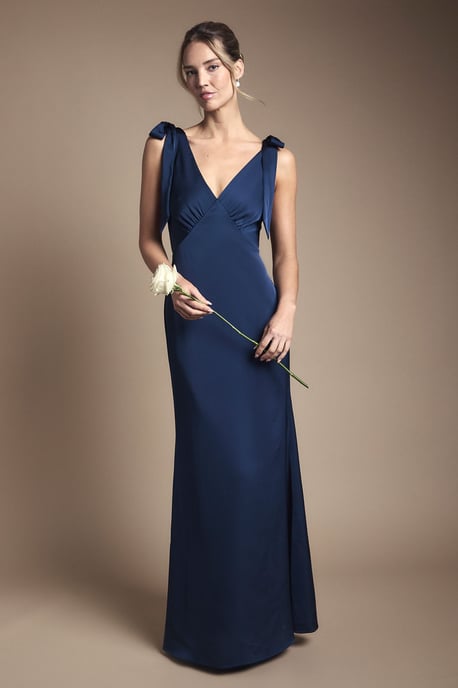 Coast Honoured Satin Back Crepe V Neck Tie Shoulder Maxi Bridesmaid Dress - Image 1