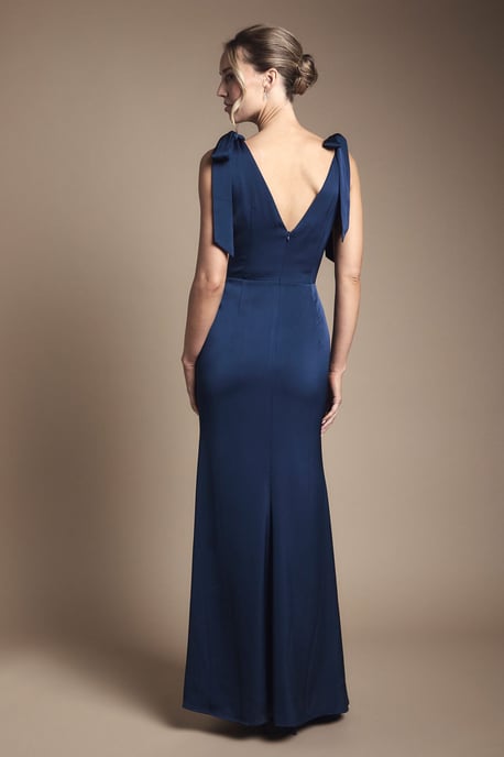 Coast Honoured Satin Back Crepe V Neck Tie Shoulder Maxi Bridesmaid Dress - Image 3