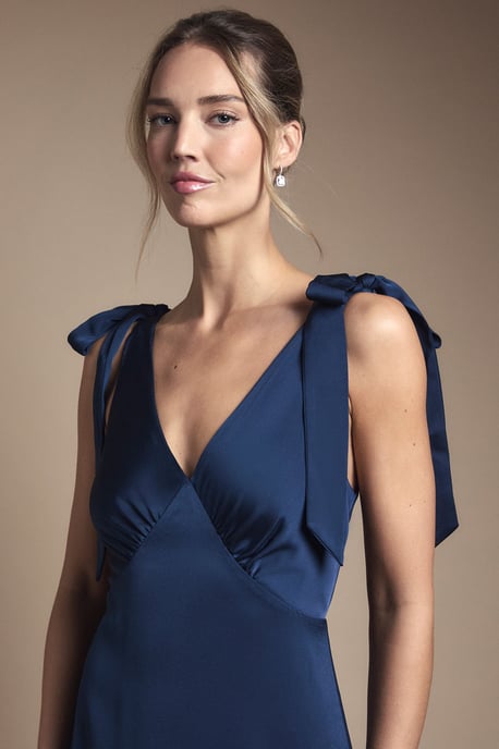 Coast Honoured Satin Back Crepe V Neck Tie Shoulder Maxi Bridesmaid Dress - Image 4