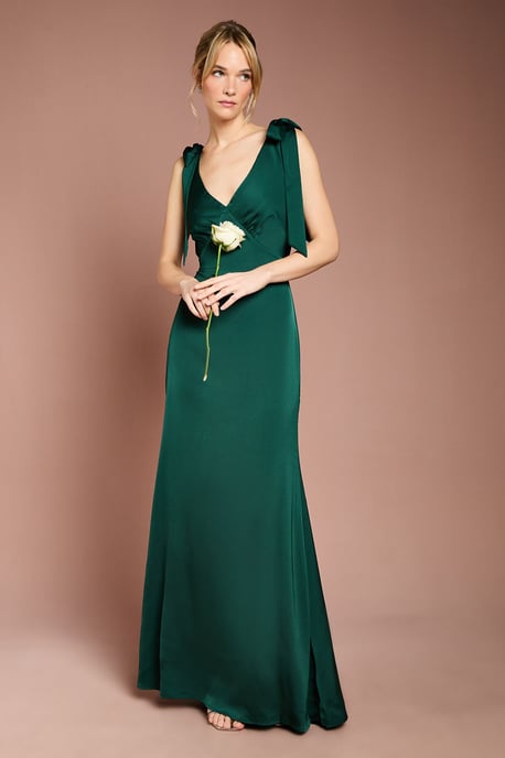 Coast Honoured Satin Back Crepe V Neck Tie Shoulder Maxi Bridesmaid Dress - Image 1