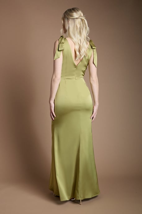 Coast Honoured Satin Back Crepe V Neck Tie Shoulder Maxi Bridesmaid Dress - Image 3