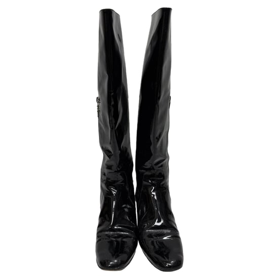 Saint Laurent Babies 40 Knee High Boots in Black Patent Leather - Image 2