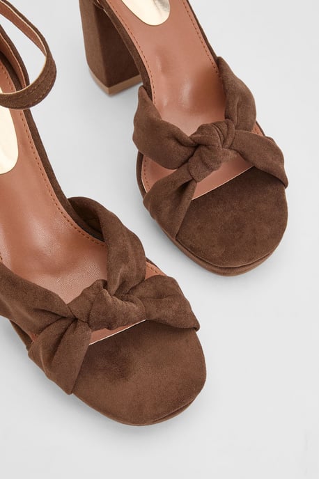 Faith: Amara Faux Suede Open Toe High Block Heeled Sandals - Image 3