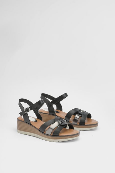 Good For The Sole: Angela Flexisole Faux Leather Platform Wedge Sandals - Image 1