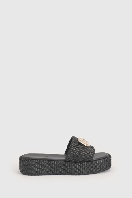 Shell Trim Detail Raffia Flatform Sandals - Image 2