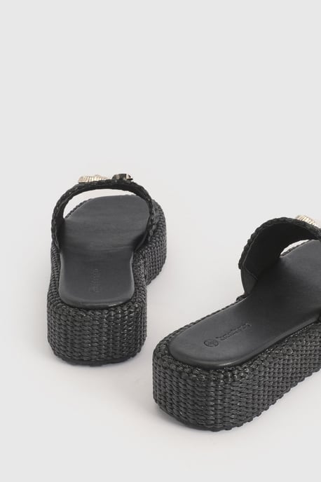 Shell Trim Detail Raffia Flatform Sandals - Image 3