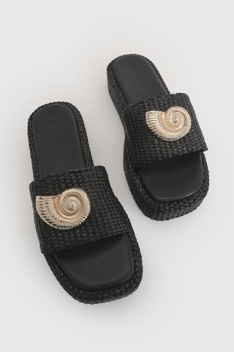 Shell Trim Detail Raffia Flatform Sandals - Image 5