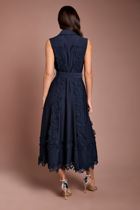 Lace Panelled Belted Sleeveless Shirt Dress - Image 3