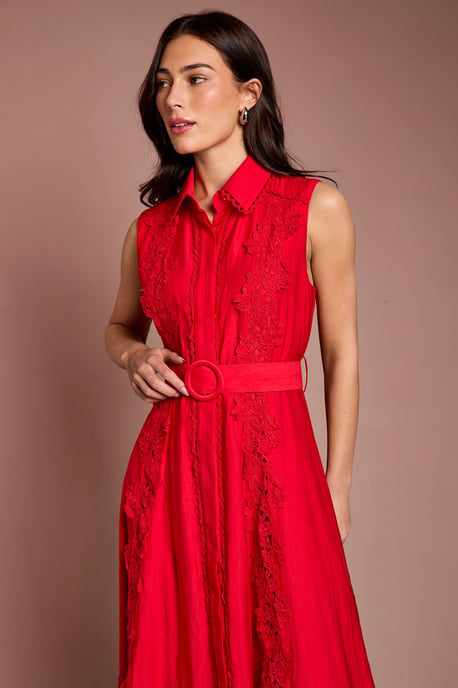 Lace Panelled Belted Sleeveless Shirt Dress - Image 2