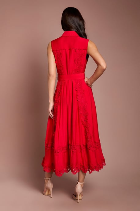 Lace Panelled Belted Sleeveless Shirt Dress - Image 3