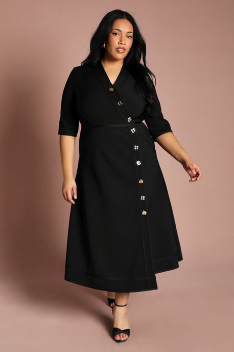 Plus Ribbed Bandage Button Down Midi Dress - Image 1