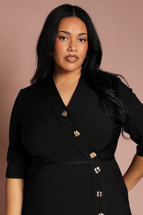 Plus Ribbed Bandage Button Down Midi Dress - Image 2