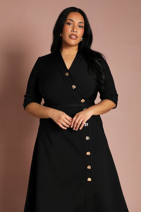 Plus Ribbed Bandage Button Down Midi Dress - Image 4