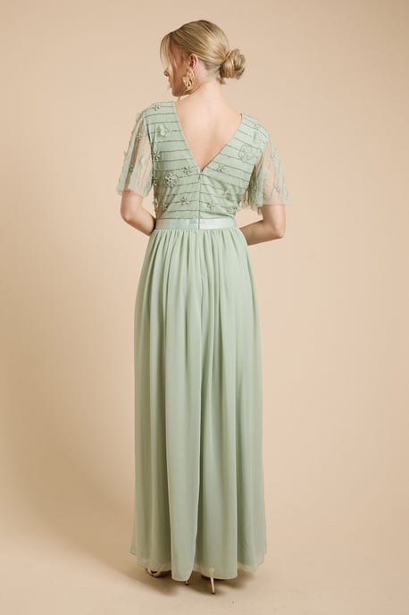 Floral Embellished Mesh Angel Sleeve Maxi Dress - Image 3