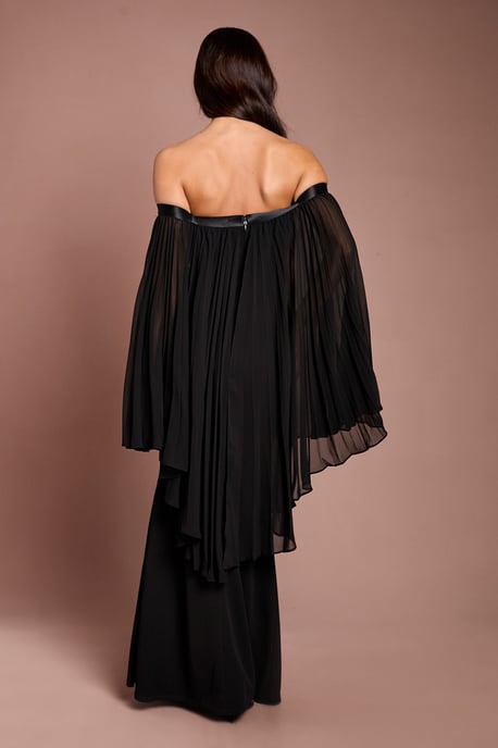 Strapless Maxi Dress With Pleated Chiffon Cape - Image 3