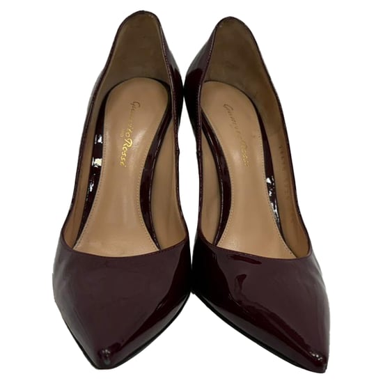 Gianvito Rossi Pointed Toe Pumps in Burgundy Patent Leather - Image 2