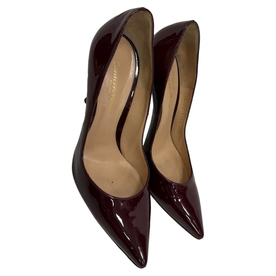 Gianvito Rossi Pointed Toe Pumps in Burgundy Patent Leather - Image 5