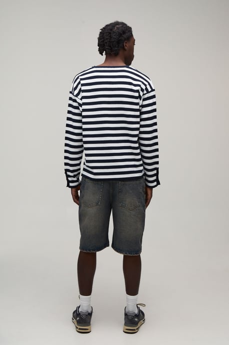 Regular Fit Henley Striped Knitted Long Sleeve T-Shirt - Image 2