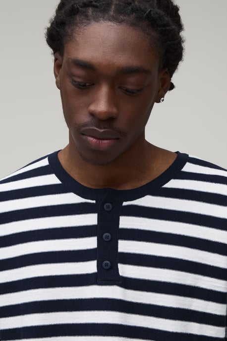 Regular Fit Henley Striped Knitted Long Sleeve T-Shirt - Image 3
