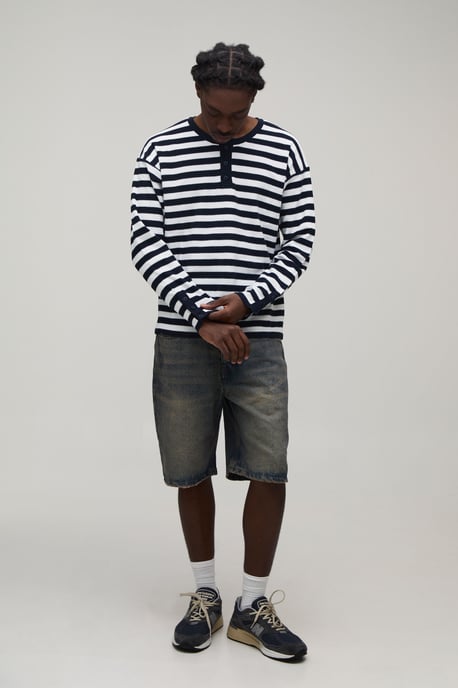 Regular Fit Henley Striped Knitted Long Sleeve T-Shirt - Image 4