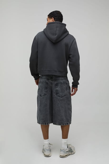 Longline Acid Wash Denim Jorts - Image 2