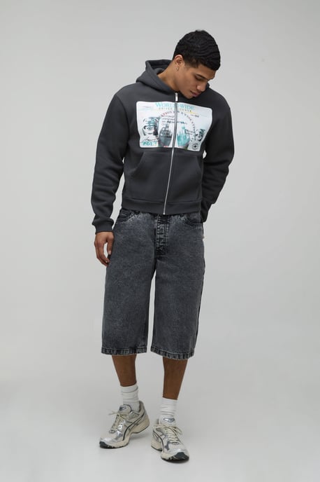 Longline Acid Wash Denim Jorts - Image 4