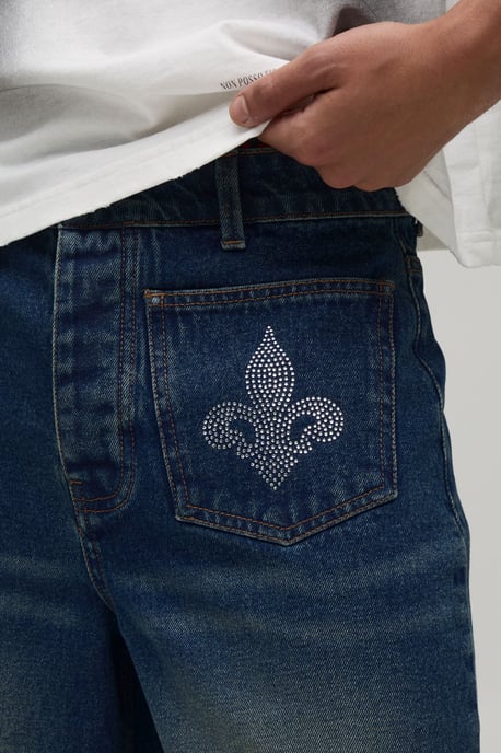 Fleur De Lis Rhinestone Denim Jorts - Image 3