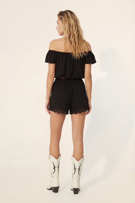 Cotton Embroidered Lace Trim Shorts - Image 3