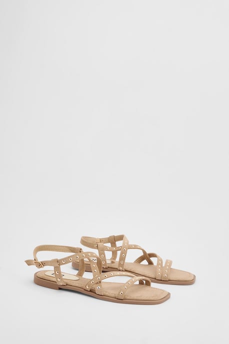 Ellis Faux Suede Studded Gladiator Flat Sandals - Image 1