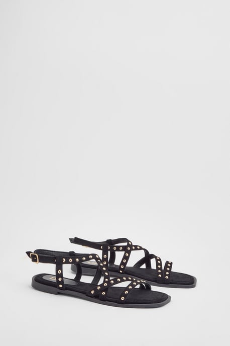 Ellis Faux Suede Studded Gladiator Flat Sandals - Image 1