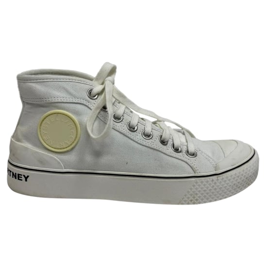 Stella Mccartney Logo Accent High-Top Sneakers in White Canvas - Image 1