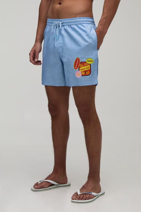 Sticker Print Mid Length Swim Short - Image 1