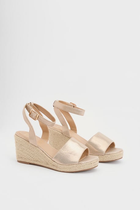 Rebekah Metallic Textile Peep Toe Espadrille Wedge Sandals - Image 1
