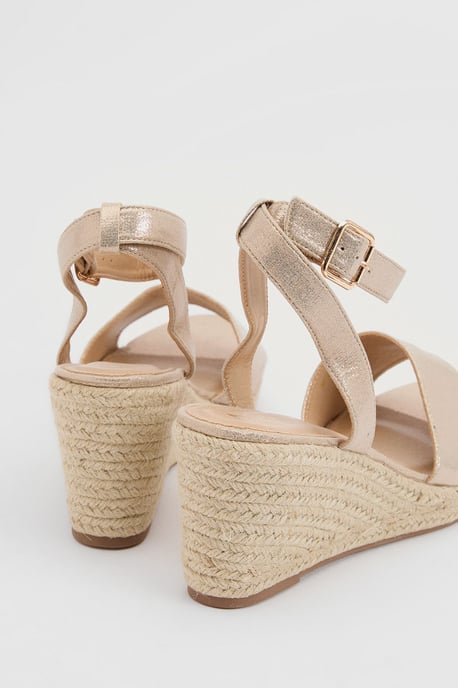 Rebekah Metallic Textile Peep Toe Espadrille Wedge Sandals - Image 2