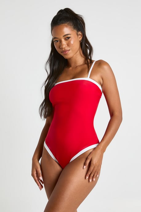 Tummy Control Contrast Square Neck Swimsuit - Image 3