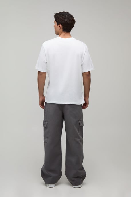 Wide Fit Half & Half Waistband Cargo Pocket Washed Twill Trouser - Image 2