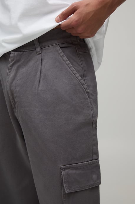 Wide Fit Half & Half Waistband Cargo Pocket Washed Twill Trouser - Image 3