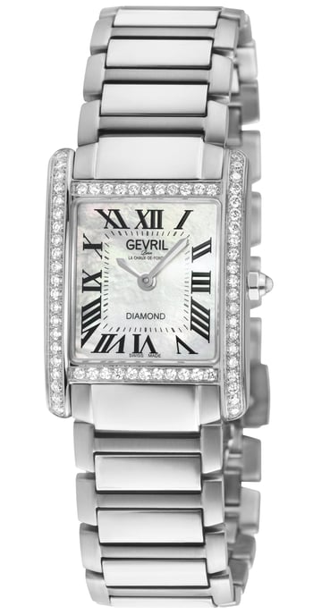 Gevril Women's Regina Swiss Diamond Watch, White MOP Dial, 316L SS Diamond Case, 316L Stainless Steel Bracelet. - Image 1