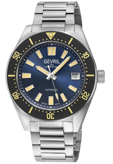 Gevril Men's Mariner Row Automatic, SS Case, Black Bezel, Blue Dial, 316L Stainless Steel Satin Bracelet Watch - Image 1