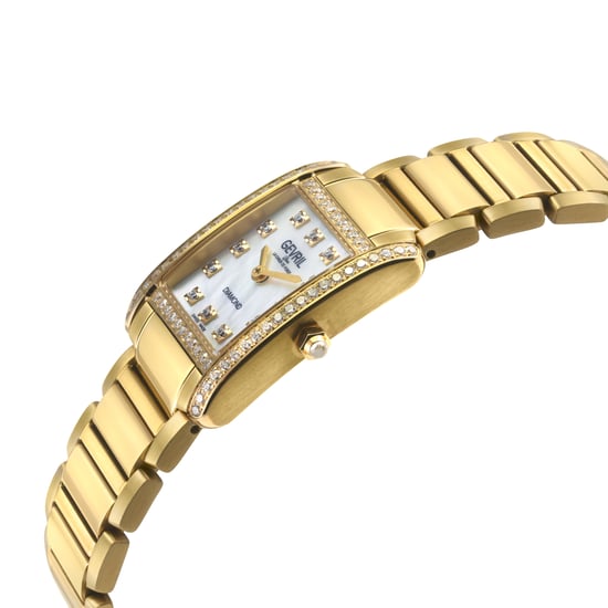 Gevril Women's Regina Swiss Diamond Watch, White MOP Dial, IPYG Diamond Case, 316L Stainless Steel IPYG Bracelet. - Image 3