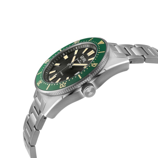 Gevril Men's Mariner Row Automatic, SS Case, Green Ceramic Bezel, Black Dial, 316L Stainless Steel Satin Bracelet Watch - Image 3