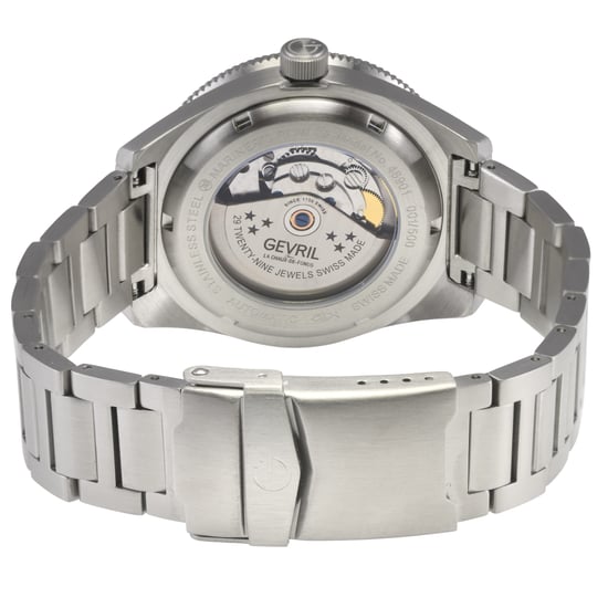 Gevril Men's Mariner Row Automatic, SS Case, Black Ceramic Bezel, Black Dial, 316L Stainless Steel Satin Bracelet Watch - Image 4