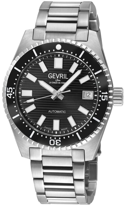 Gevril Men's Atlantic Avenue 316L Stainless Steel Case, Black Ceramic Bezel, Black Embossed Dial, 316L Stainless Steel Bracelet. - Image 1